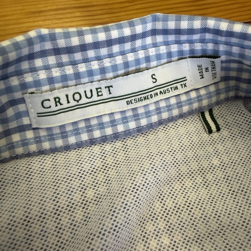 Criquet Mens Small Seersucker‎ Shirt Blue White Check Short Sleeve Vented - Picture 3 of 11